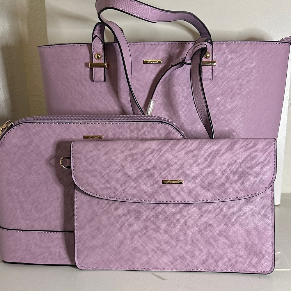Lavender Triple-Set Tote, Crossbody and Wallet - Unbranded